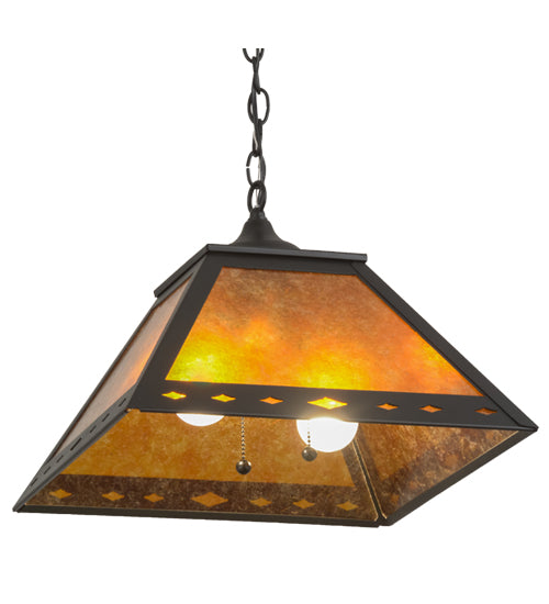 Meyda Lighting Diamond Trim 23" 2-Light Textured Black Pendant Light With Amber Mica Shade Glass