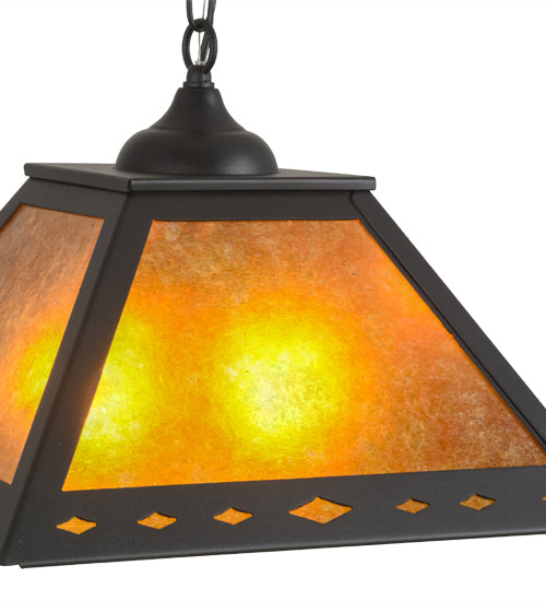 Meyda Lighting Diamond Trim 23" 2-Light Textured Black Pendant Light With Amber Mica Shade Glass