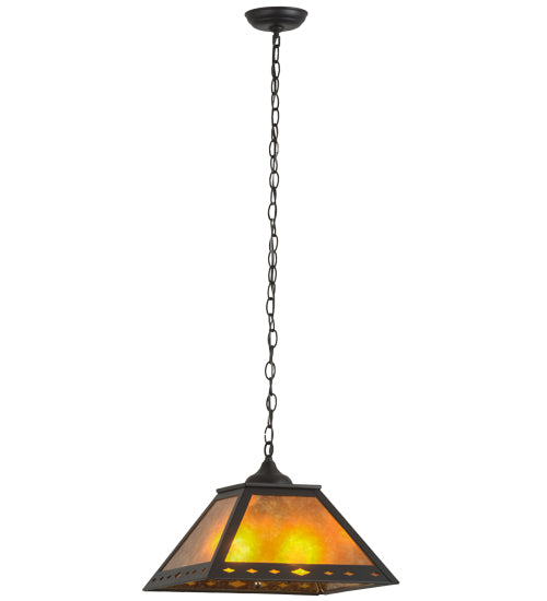 Meyda Lighting Diamond Trim 23" 2-Light Textured Black Pendant Light With Amber Mica Shade Glass