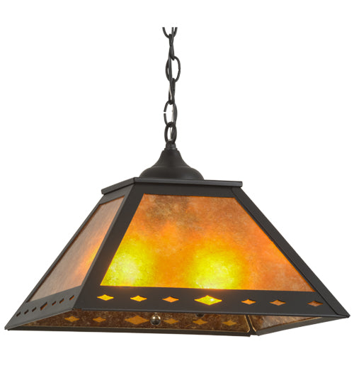 Meyda Lighting Diamond Trim 23" 2-Light Textured Black Pendant Light With Amber Mica Shade Glass