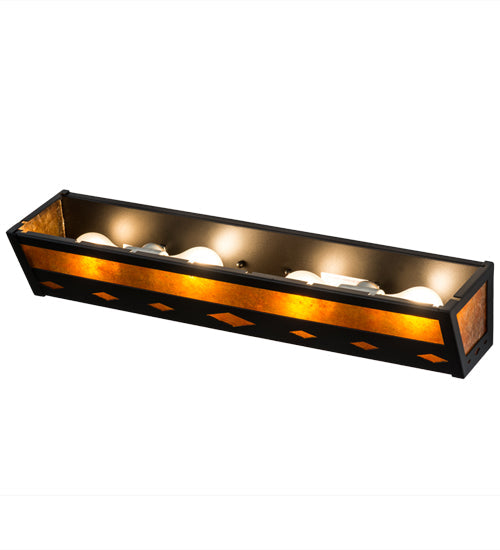 Meyda Lighting Diamond Trim 24" 4-Light Black Vanity Light With Amber Mica Shade Glass