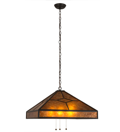 Meyda Lighting Diamond Trim 32" 3-Light Timeless Bronze Pendant Light With Amber Mica Shade Glass