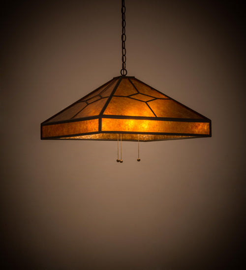 Meyda Lighting Diamond Trim 32" 3-Light Timeless Bronze Pendant Light With Amber Mica Shade Glass