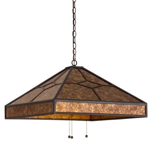 Meyda Lighting Diamond Trim 32" 3-Light Timeless Bronze Pendant Light With Amber Mica Shade Glass