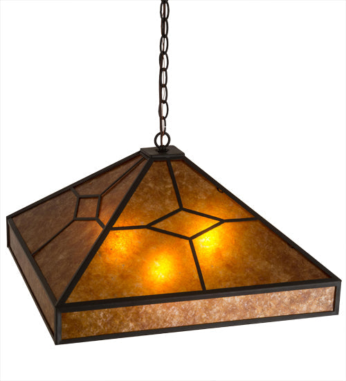 Meyda Lighting Diamond Trim 32" 3-Light Timeless Bronze Pendant Light With Amber Mica Shade Glass