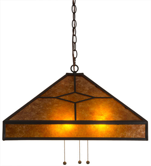 Meyda Lighting Diamond Trim 32" 3-Light Timeless Bronze Pendant Light With Amber Mica Shade Glass