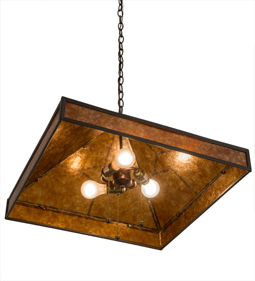 Meyda Lighting Diamond Trim 32" 3-Light Timeless Bronze Pendant Light With Amber Mica Shade Glass