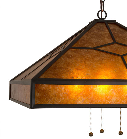 Meyda Lighting Diamond Trim 32" 3-Light Timeless Bronze Pendant Light With Amber Mica Shade Glass