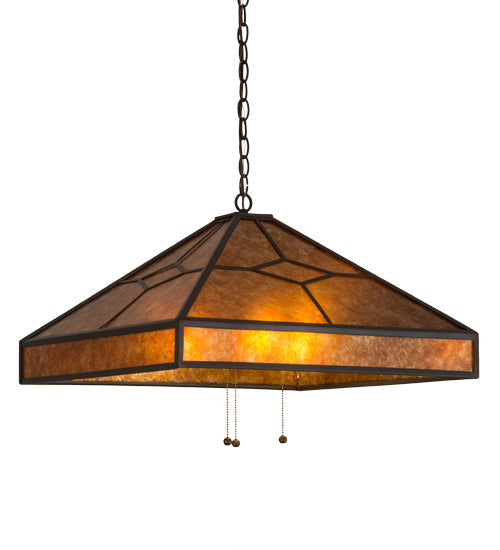 Meyda Lighting Diamond Trim 32" 3-Light Timeless Bronze Pendant Light With Amber Mica Shade Glass