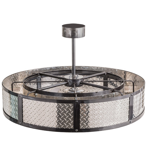 Meyda Lighting Diamond Turbine 44" 8-Light Black Chrome Chandelier With Chrome Diamondplate Shade and Silver Fan