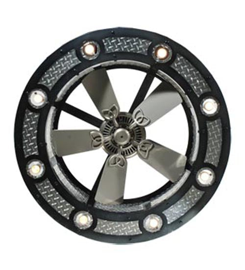 Meyda Lighting Diamond Turbine 44" 8-Light Black Chrome Chandelier With Chrome Diamondplate Shade and Silver Fan