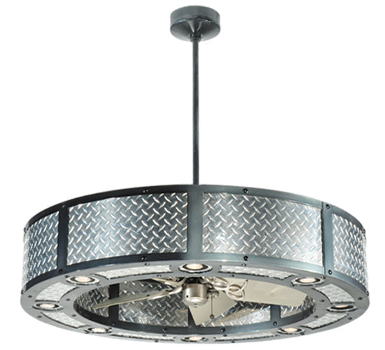 Meyda Lighting Diamond Turbine 44" 8-Light Black Chrome Chandelier With Chrome Diamondplate Shade and Silver Fan