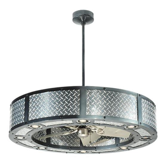 Meyda Lighting Diamond Turbine 44" 8-Light Black Chrome Chandelier With Chrome Diamondplate Shade and Silver Fan