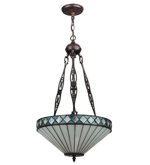 Meyda Lighting Diamondring 16" 2-Light Mahogany Bronze Inverted Pendant Light With Frosted White Art Shade Glass