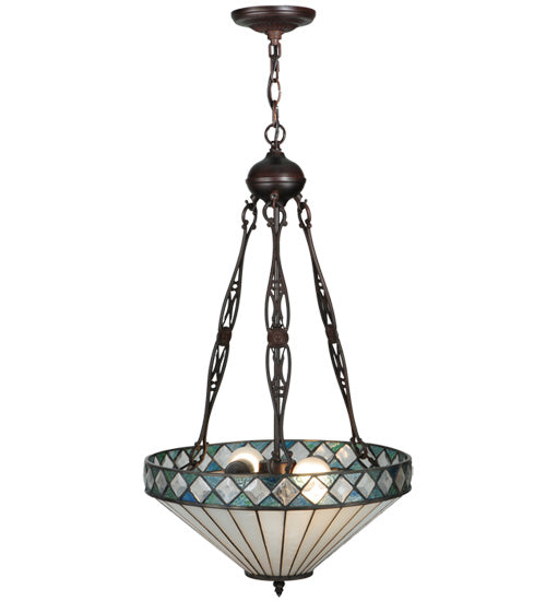 Meyda Lighting Diamondring 16" 2-Light Mahogany Bronze Inverted Pendant Light With Frosted White Art Shade Glass