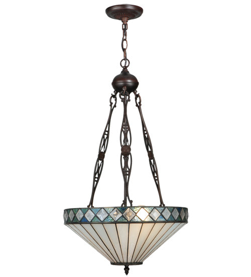 Meyda Lighting Diamondring 16" 2-Light Mahogany Bronze Inverted Pendant Light With Frosted White Art Shade Glass