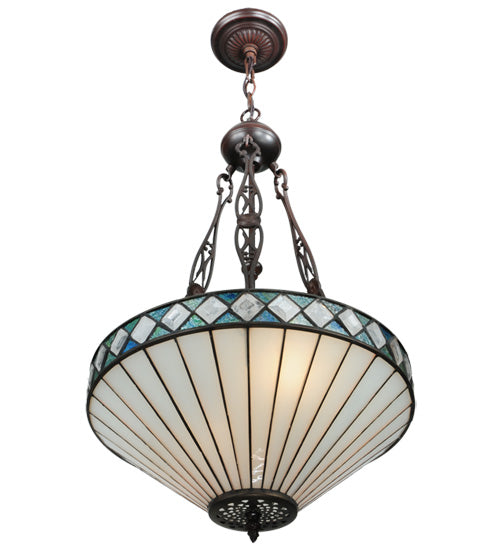 Meyda Lighting Diamondring 16" 2-Light Mahogany Bronze Inverted Pendant Light With Frosted White Art Shade Glass