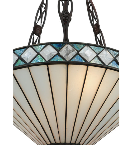 Meyda Lighting Diamondring 16" 2-Light Mahogany Bronze Inverted Pendant Light With Frosted White Art Shade Glass