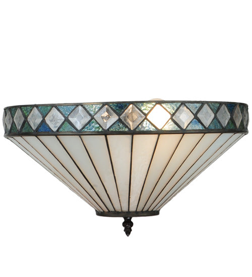 Meyda Lighting Diamondring 16" 2-Light Mahogany Bronze Inverted Pendant Light With Frosted White Art Shade Glass