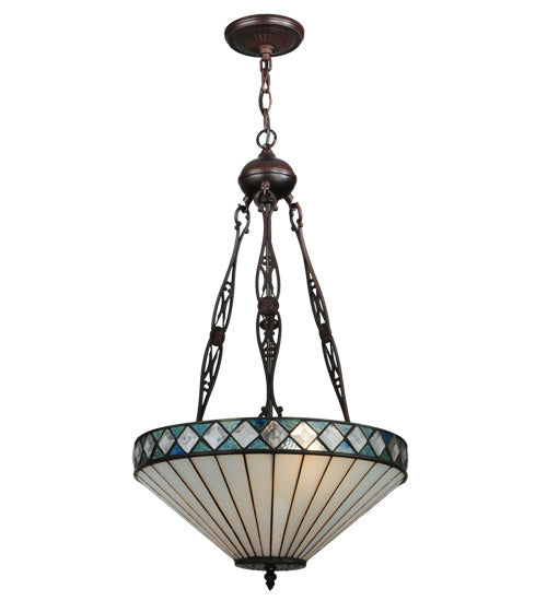 Meyda Lighting Diamondring 16" 2-Light Mahogany Bronze Inverted Pendant Light With Frosted White Art Shade Glass