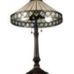 Meyda Lighting Diamondring 25" 2-Light Mahogany Bronze Table Lamp With White and Verigated Blue Shade Glass