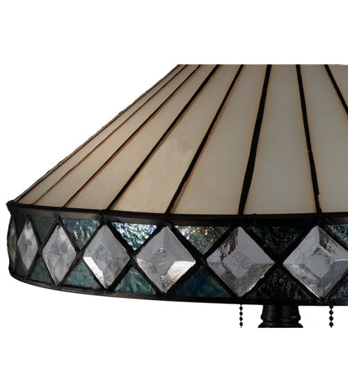 Meyda Lighting Diamondring 25" 2-Light Mahogany Bronze Table Lamp With White and Verigated Blue Shade Glass
