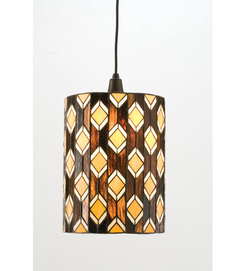Meyda Lighting Diamonte 9" Craftsman Brown Mini Pendant Light With Multi-Colored Shade Glass