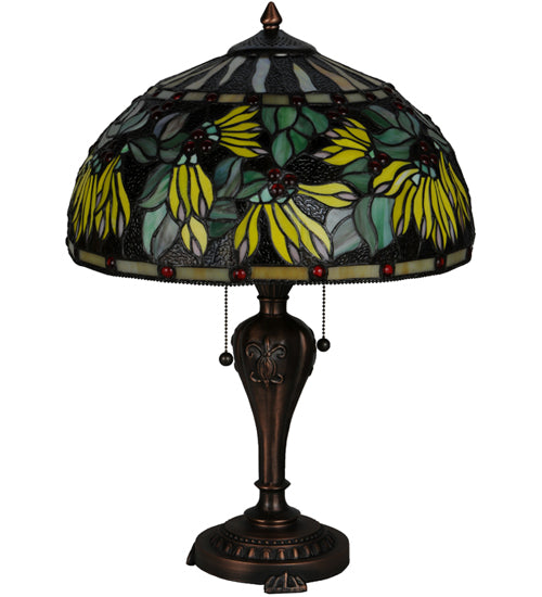 Meyda Lighting Diente de Leon 23" 2-Light Mahogany Bronze Table Lamp With Multi-Colored Shade Glass