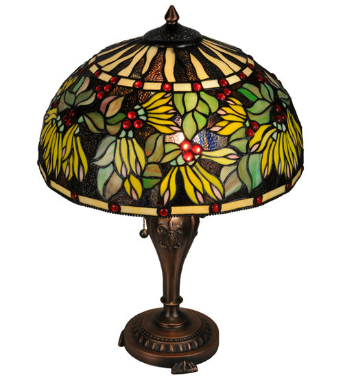 Meyda Lighting Diente de Leon 23" 2-Light Mahogany Bronze Table Lamp With Multi-Colored Shade Glass