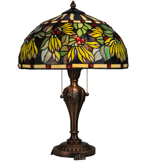 Meyda Lighting Diente de Leon 23" 2-Light Mahogany Bronze Table Lamp With Multi-Colored Shade Glass