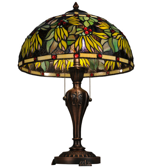 Meyda Lighting Diente de Leon 23" 2-Light Mahogany Bronze Table Lamp With Multi-Colored Shade Glass