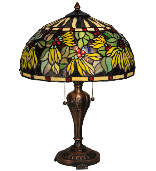 Meyda Lighting Diente de Leon 23" 2-Light Mahogany Bronze Table Lamp With Multi-Colored Shade Glass