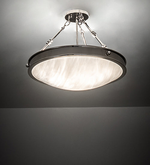 Meyda Lighting Dionne 20" 3-Light Polished Nickel Inverted Pendant Light With White Art Shade Glass