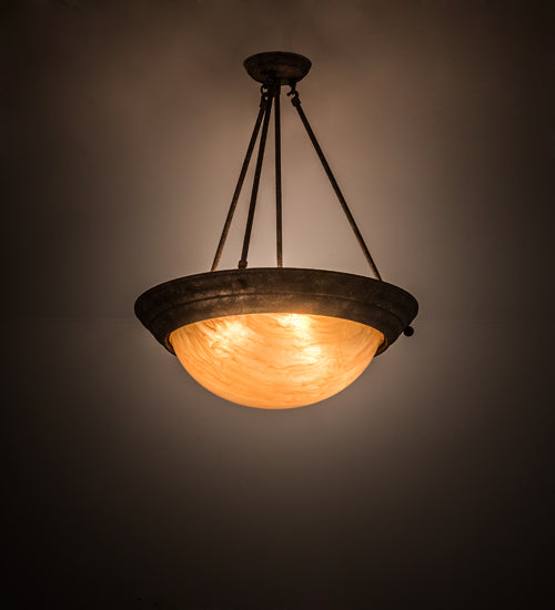 Meyda Lighting Dionne 20" 3-Light Rust Baroque Inverted Pendant Light With Ambra Siena Idalight Shade