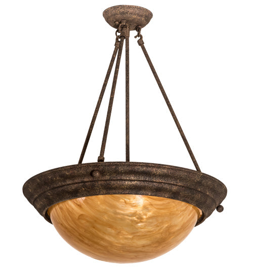 Meyda Lighting Dionne 20" 3-Light Rust Baroque Inverted Pendant Light With Ambra Siena Idalight Shade