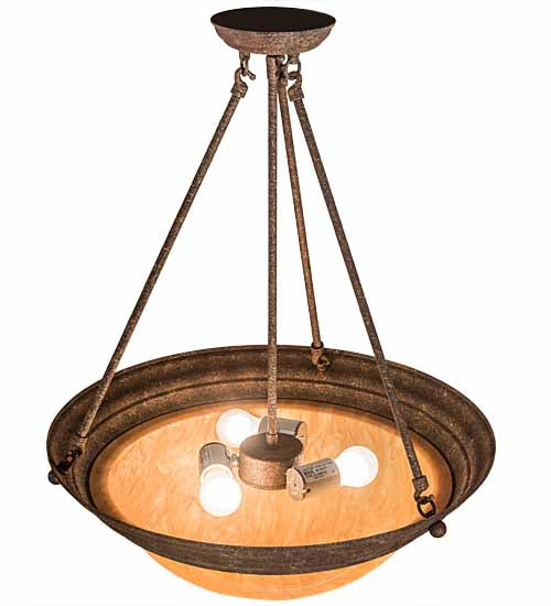 Meyda Lighting Dionne 20" 3-Light Rust Baroque Inverted Pendant Light With Ambra Siena Idalight Shade