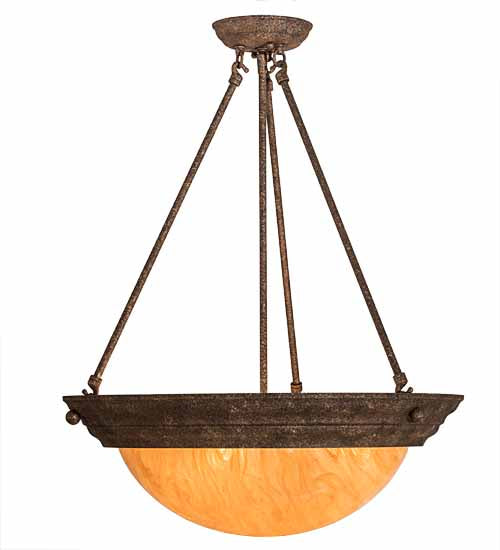 Meyda Lighting Dionne 20" 3-Light Rust Baroque Inverted Pendant Light With Ambra Siena Idalight Shade