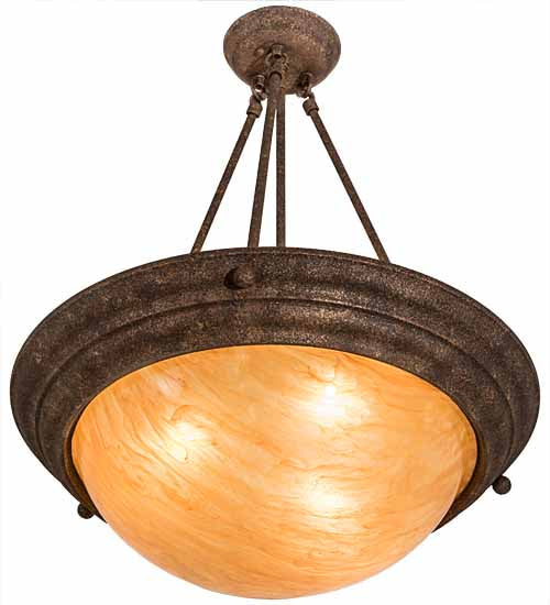 Meyda Lighting Dionne 20" 3-Light Rust Baroque Inverted Pendant Light With Ambra Siena Idalight Shade