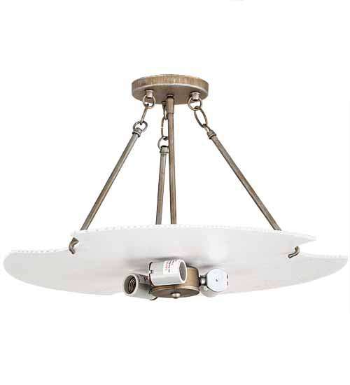 Meyda Lighting Dionne 24" 3-Light Antique Silver Semi-flush Mount Light With Travertine Idalight Shade Glass