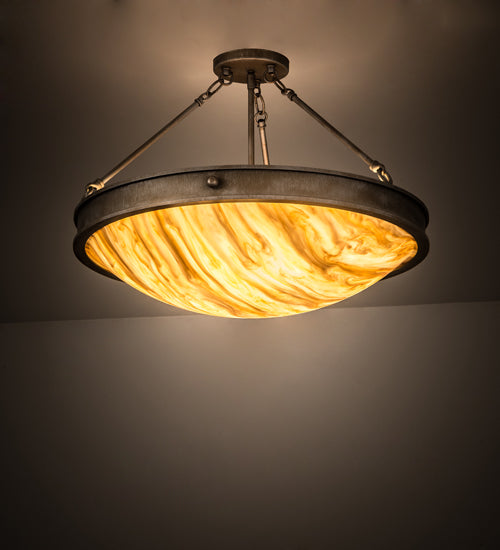 Meyda Lighting Dionne 24" 3-Light Antique Silver Semi-flush Mount Light With Travertine Idalight Shade Glass