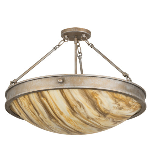 Meyda Lighting Dionne 24" 3-Light Antique Silver Semi-flush Mount Light With Travertine Idalight Shade Glass