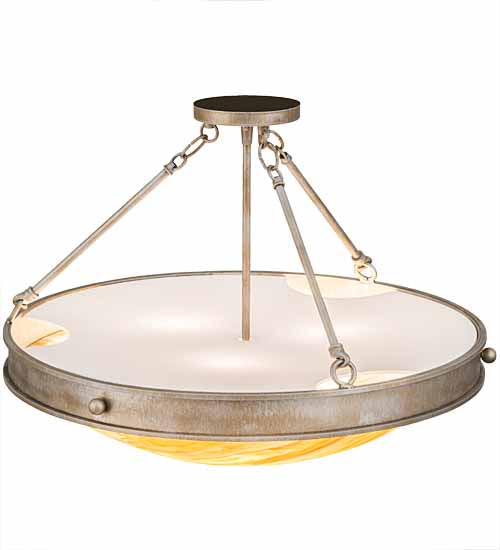 Meyda Lighting Dionne 24" 3-Light Antique Silver Semi-flush Mount Light With Travertine Idalight Shade Glass