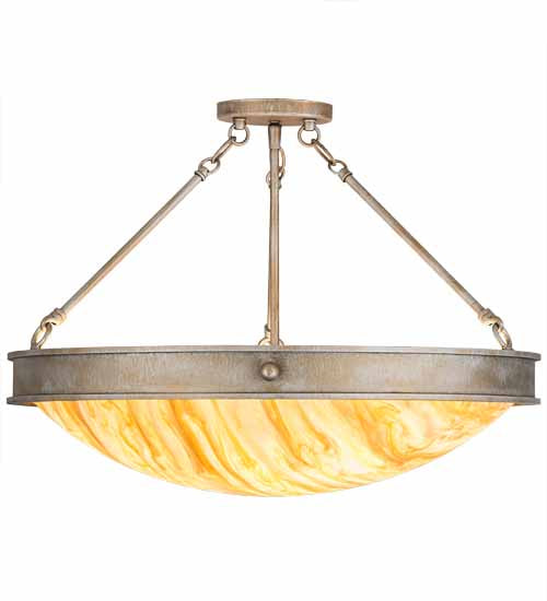 Meyda Lighting Dionne 24" 3-Light Antique Silver Semi-flush Mount Light With Travertine Idalight Shade Glass