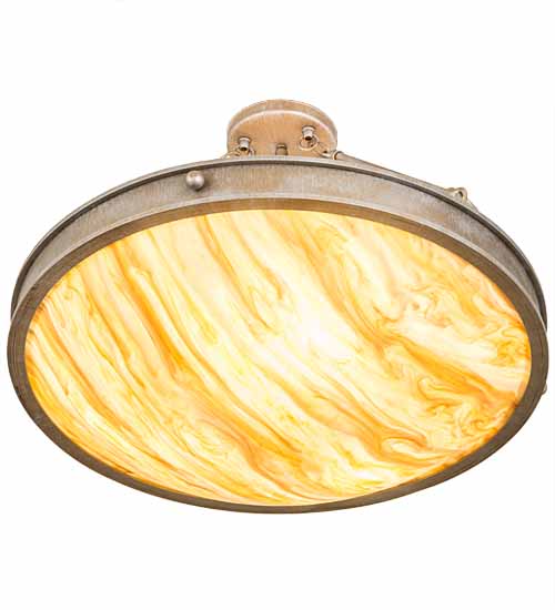 Meyda Lighting Dionne 24" 3-Light Antique Silver Semi-flush Mount Light With Travertine Idalight Shade Glass