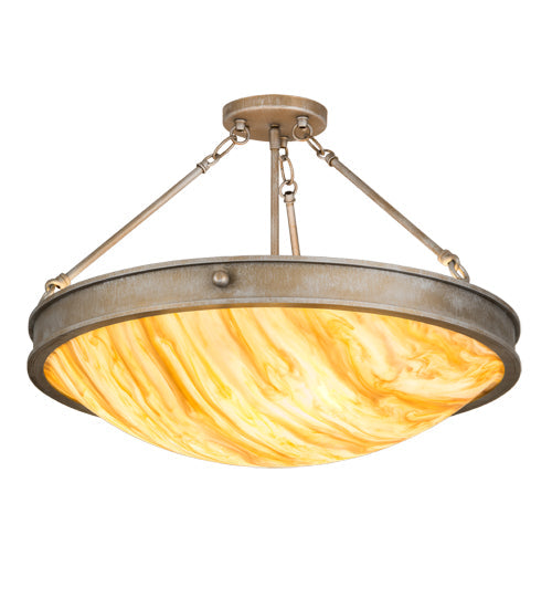 Meyda Lighting Dionne 24" 3-Light Antique Silver Semi-flush Mount Light With Travertine Idalight Shade Glass