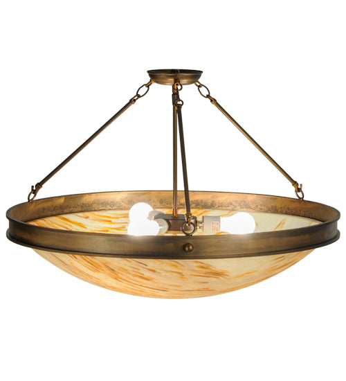 Meyda Lighting Dionne 30" 3-Light Antique Copper Semi-flush Mount Ceiling Light With Travertine Acrylic Shade Glass