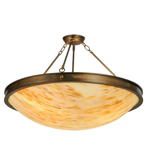 Meyda Lighting Dionne 30" 3-Light Antique Copper Semi-flush Mount Ceiling Light With Travertine Acrylic Shade Glass
