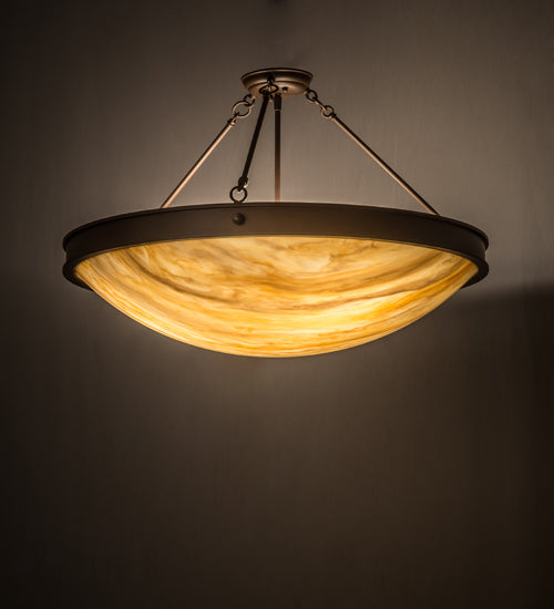 Meyda Lighting Dionne 30" 3-Light Cafe Noir Semi-flush Mount Light With Beige Travertine Idalight Shade Glass