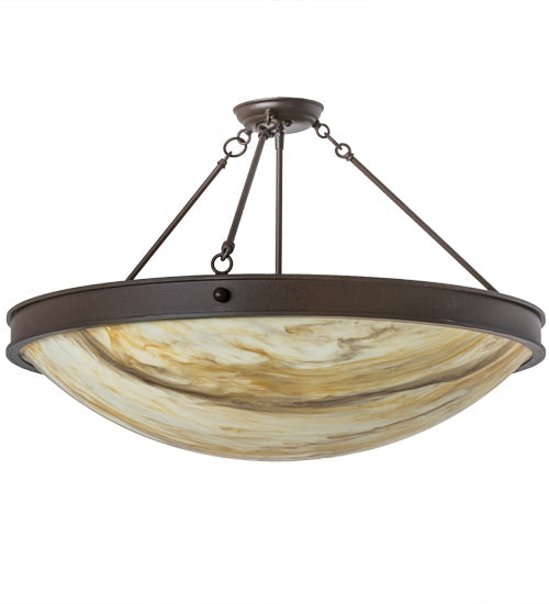 Meyda Lighting Dionne 30" 3-Light Cafe Noir Semi-flush Mount Light With Beige Travertine Idalight Shade Glass