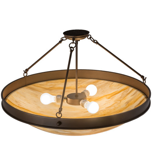 Meyda Lighting Dionne 30" 3-Light Cafe Noir Semi-flush Mount Light With Beige Travertine Idalight Shade Glass